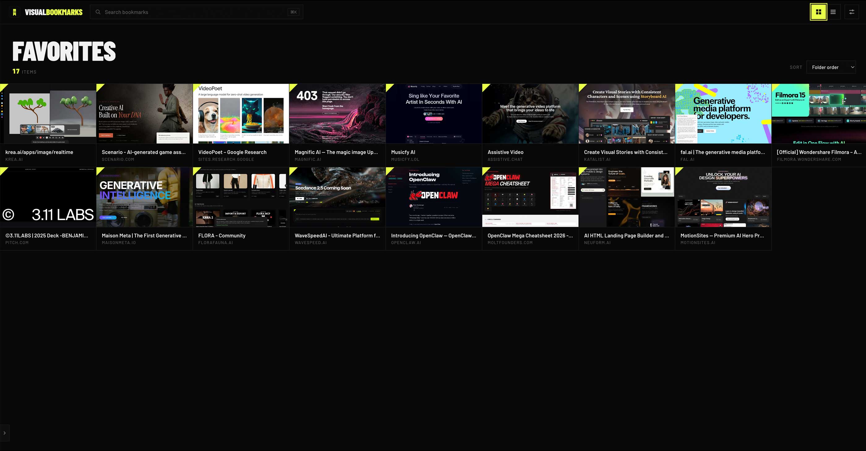 Visual Bookmarks full screen view with the sidebar collapsed